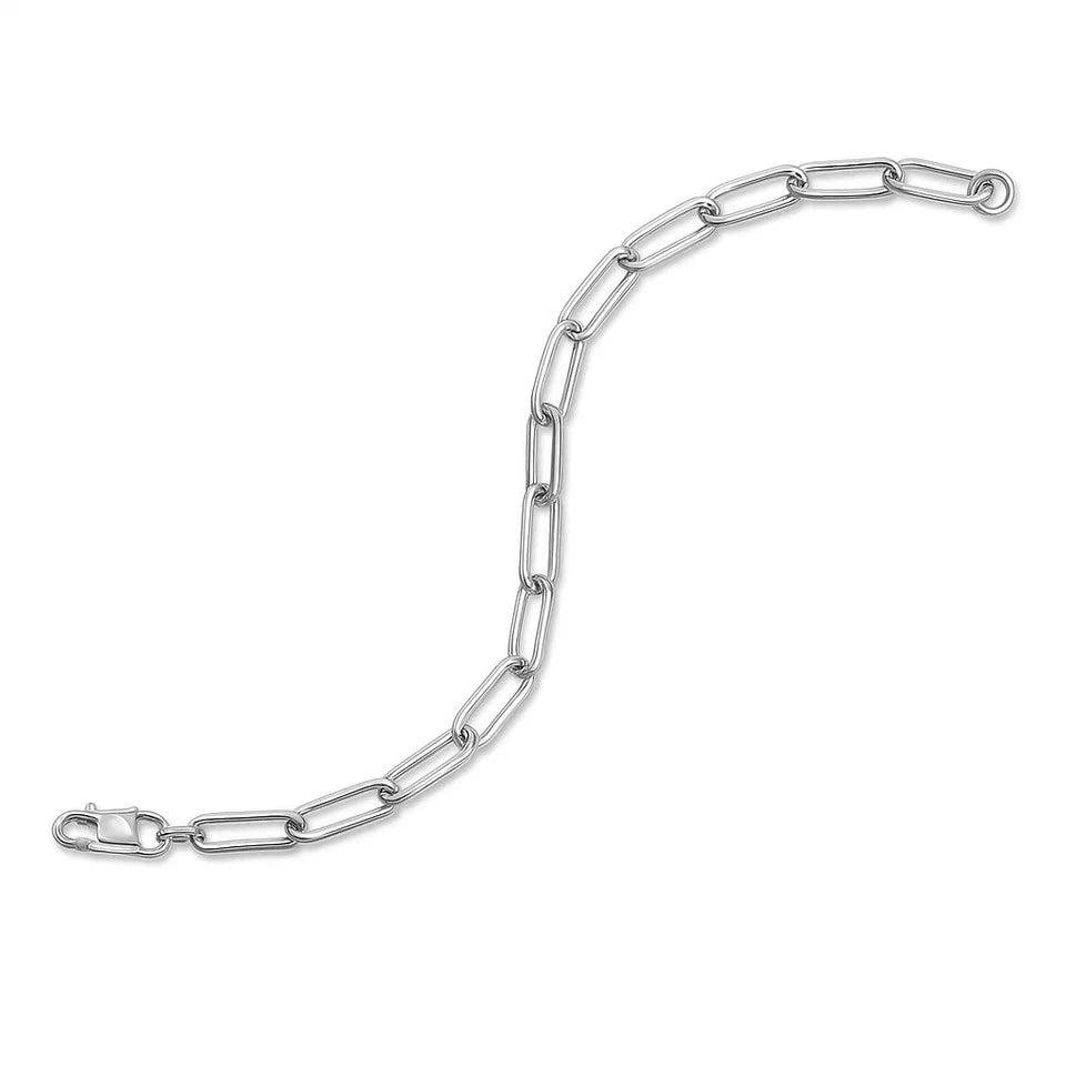 5 mm Paperclip Link Bracelet 14k White Gold side closure New Gift Ready