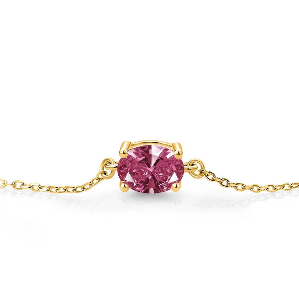 18K Yellow Gold Plated Silver Red Zirconia Solitaire Bracelet For Women (1.21