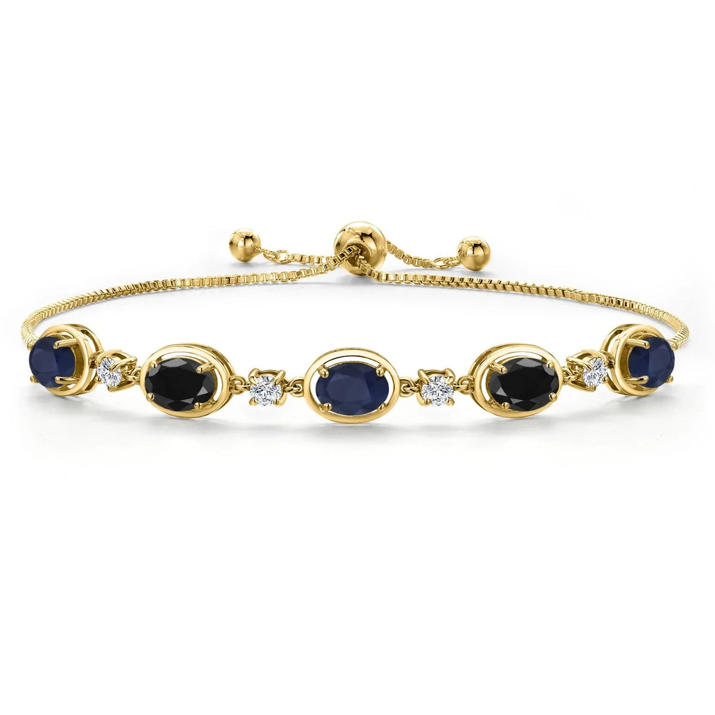 18K Yellow Gold Plated Silver Sapphire and Black Sapphire Bracelet For Women |