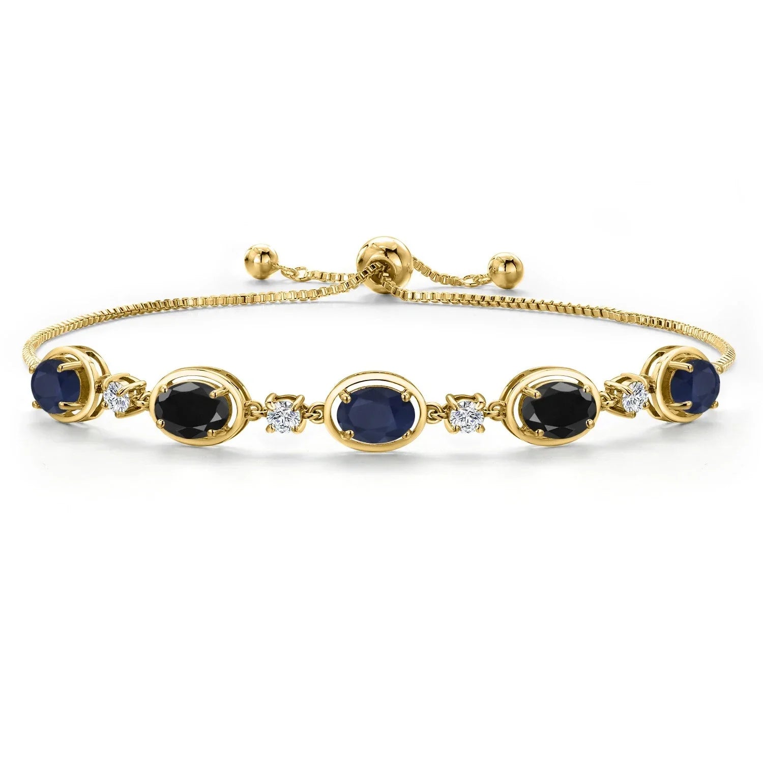 18K Yellow Gold Plated Silver Sapphire and Black Sapphire Bracelet For Women |