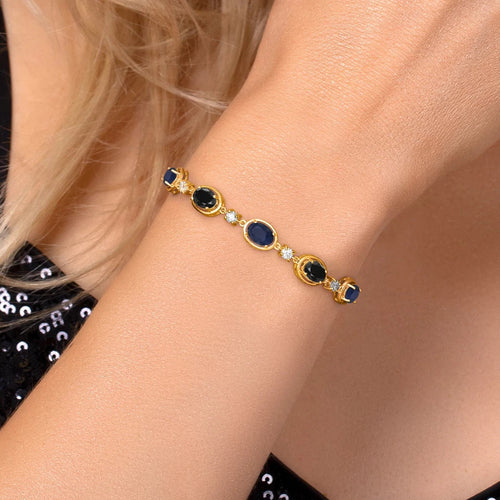 18K Yellow Gold Plated Silver Sapphire and Black Sapphire Bracelet For Women |