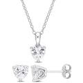 Amour Sterling Silver 2 3/4 CT TGW Heart Created White Sapphire Earr. & Pendant