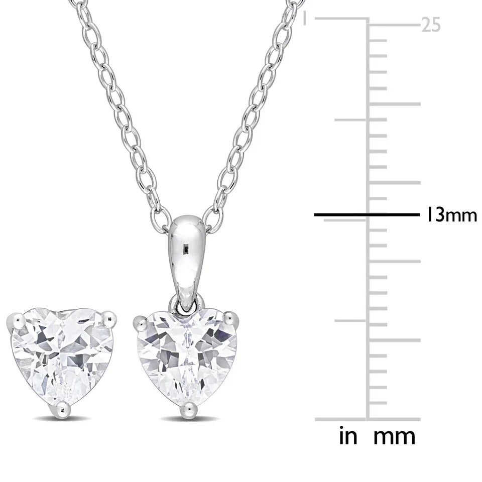 Amour Sterling Silver 2 3/4 CT TGW Heart Created White Sapphire Earr. & Pendant