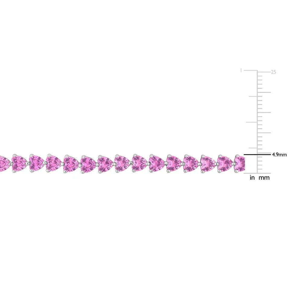 Amour Sterling Silver 12 1/3 CT TGW Created Pink Heart-Cut Sapphire Bracelet